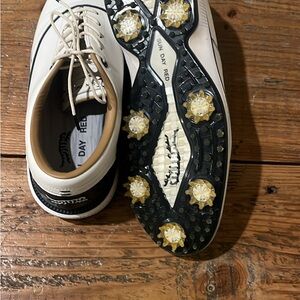 White and Black Golf Shoes with Spikes